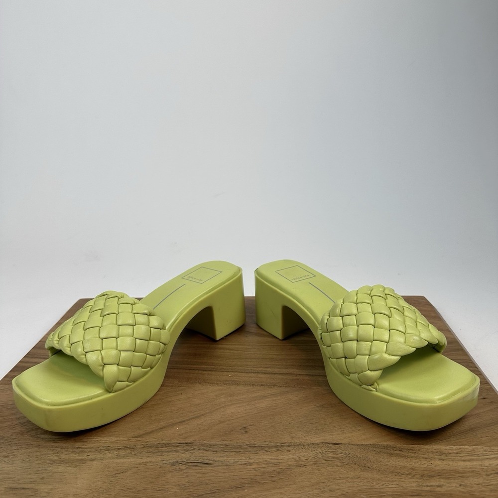 Womens Dolce Vita Goldy Green Faux‎ Leather Braided Slip On Heels Sandals Size 8 - Picture 5 of 8